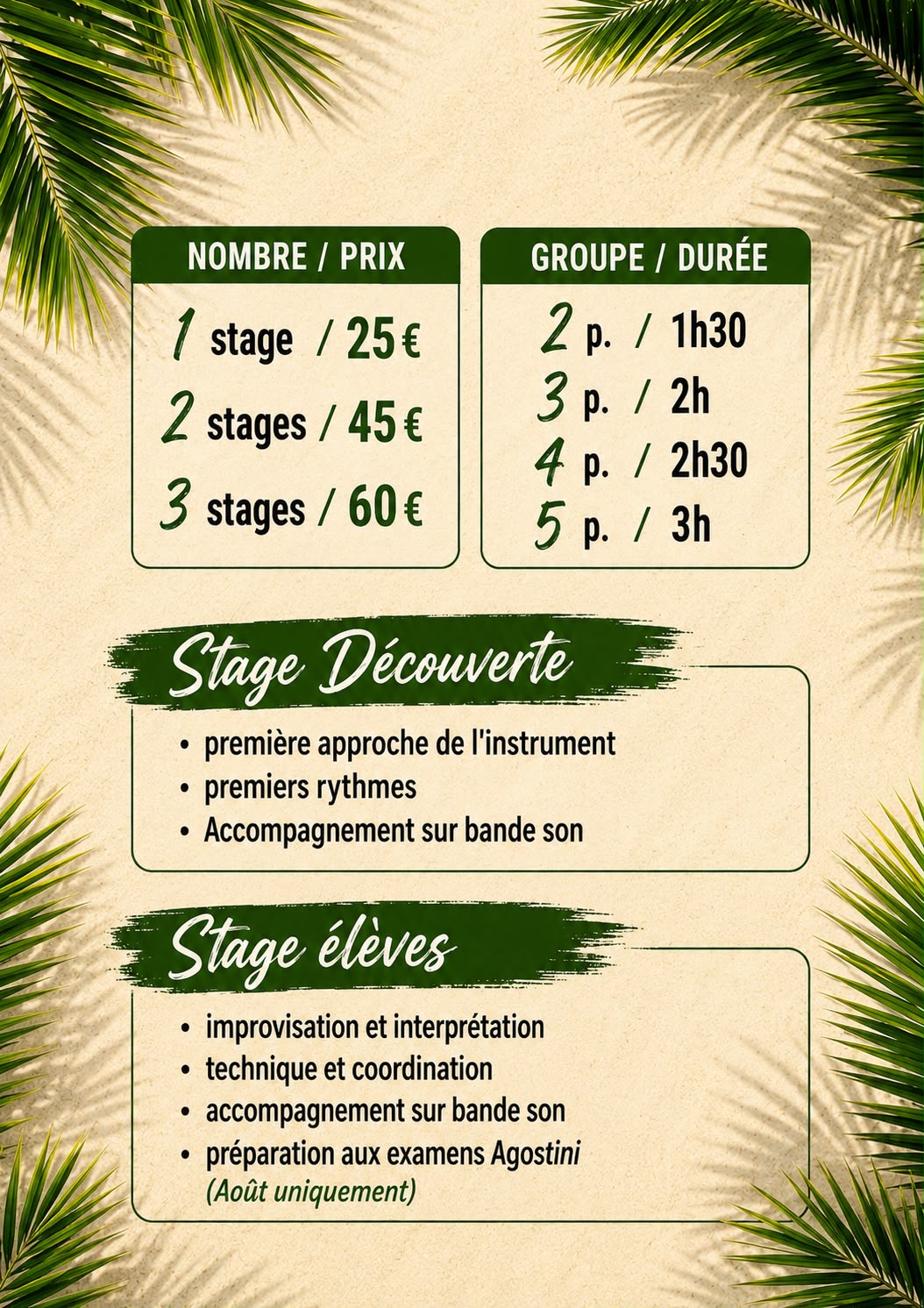 Stages d'été 2025